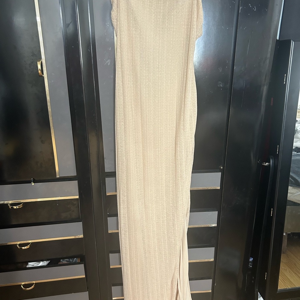 Fashion Nova Beige Backless Maxi Dress